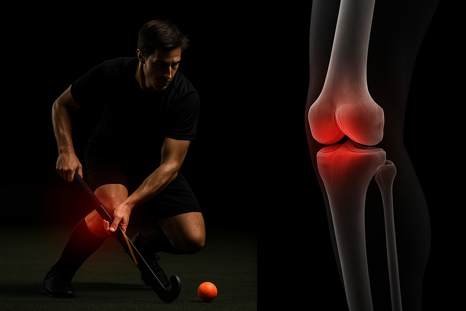 Man zakt door de knie tijden hockey