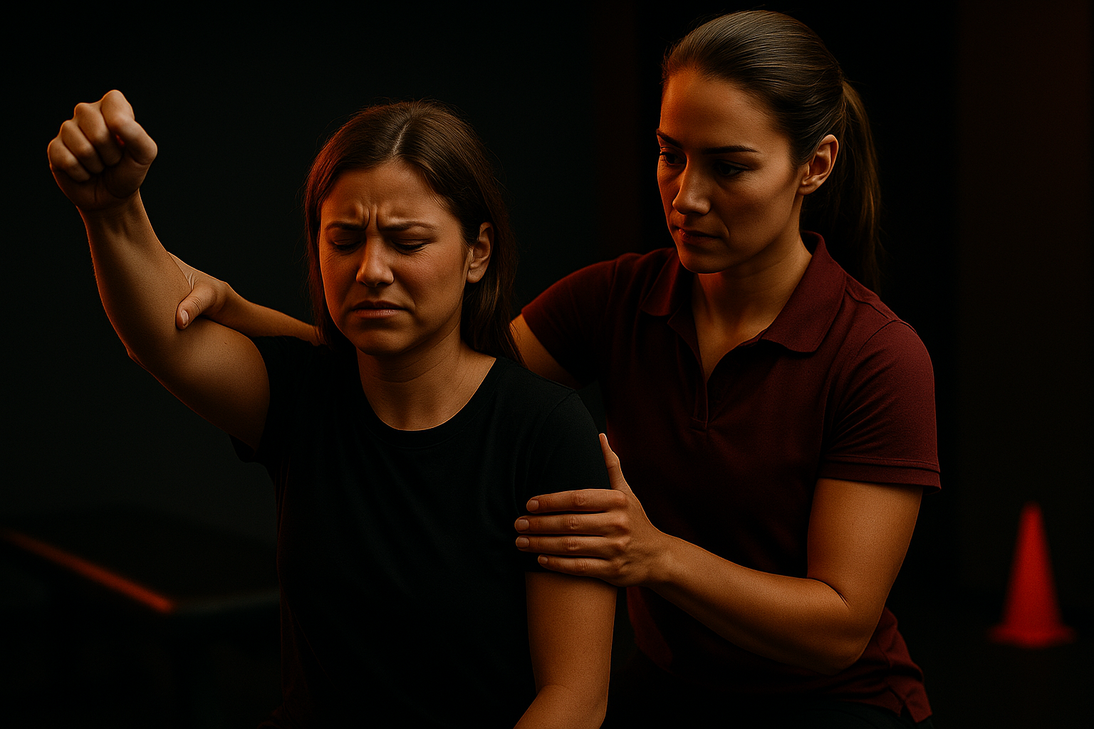 vrouw wordt onderzocht voor een frozen shoulder