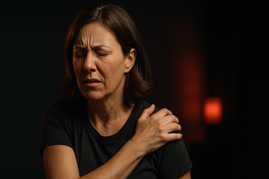 Vrouw met pijn mogelijk door een forzen shoulder