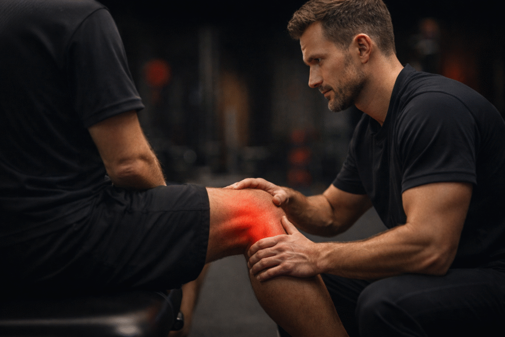 man met klachten aan de peesplaat