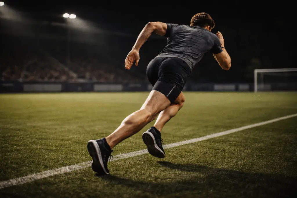 Man sprint en krijgt een hamstringblessure